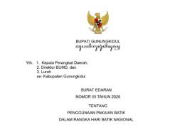 SURAT EDARAN BUPATI GUNUNGKIDUL NOMOR 69 TAHUN 2026